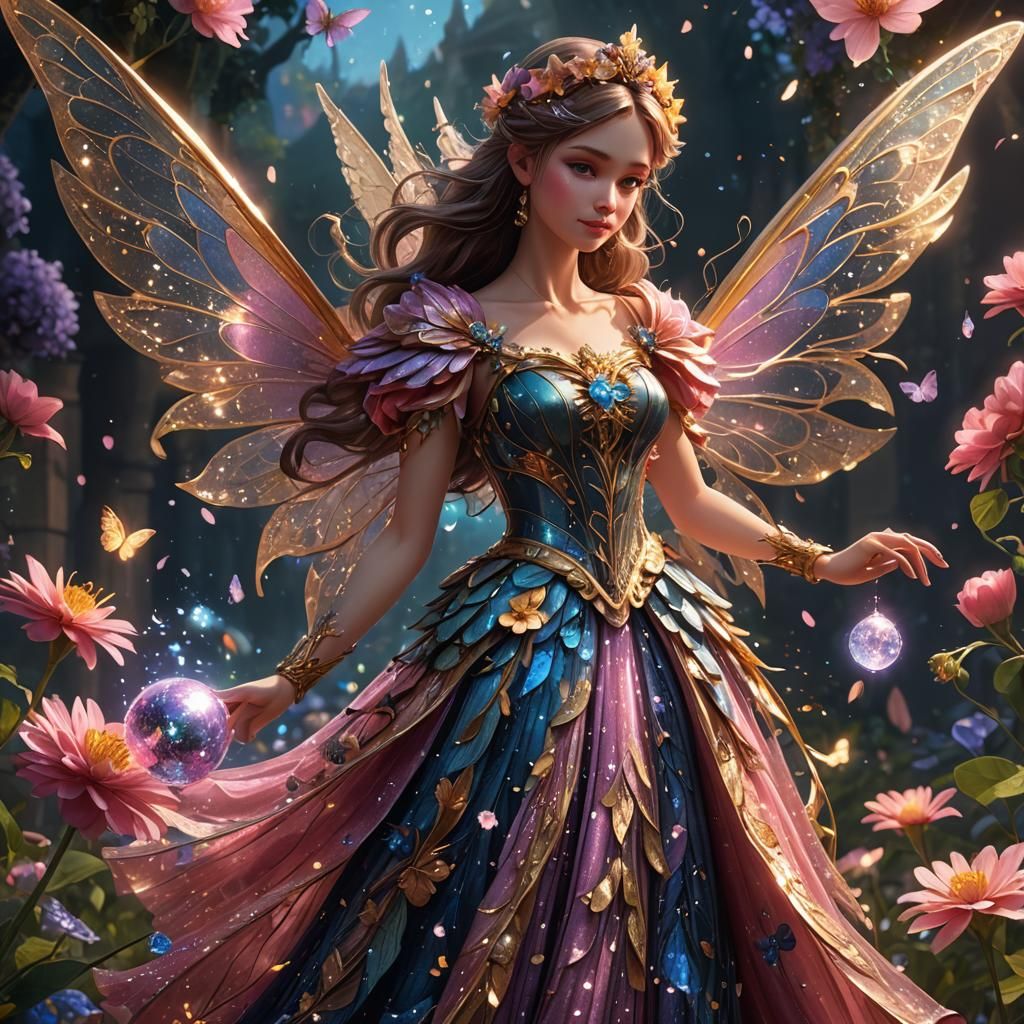 Sparkling Fairy Princess with Flower Dress
