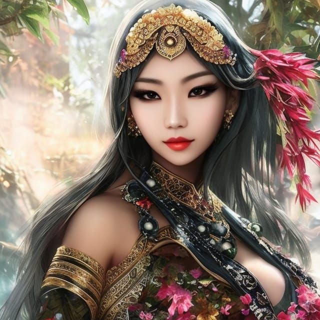 Beautiful Asian Woman in Romantic Fantasy Style