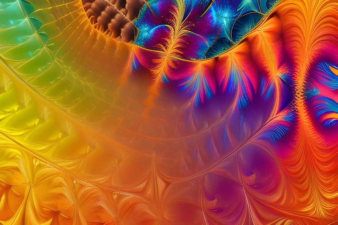 Psychedelic Fractal Oil Painting in Cool Complementary Color...