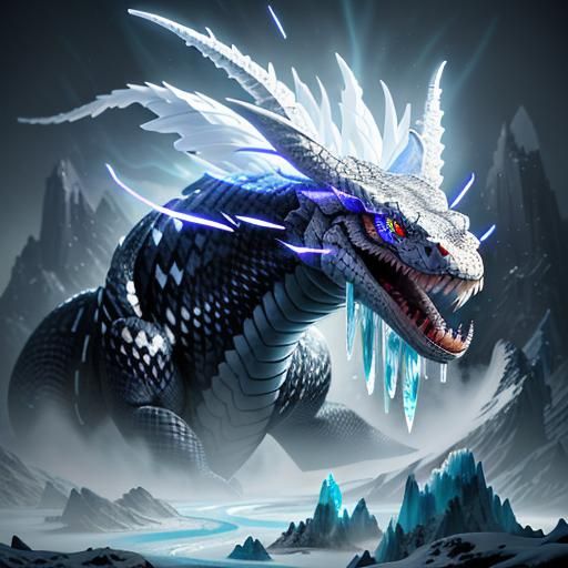 Enchanted Snake Woman Exhaling Ice Spell, Hyperrealistic Art