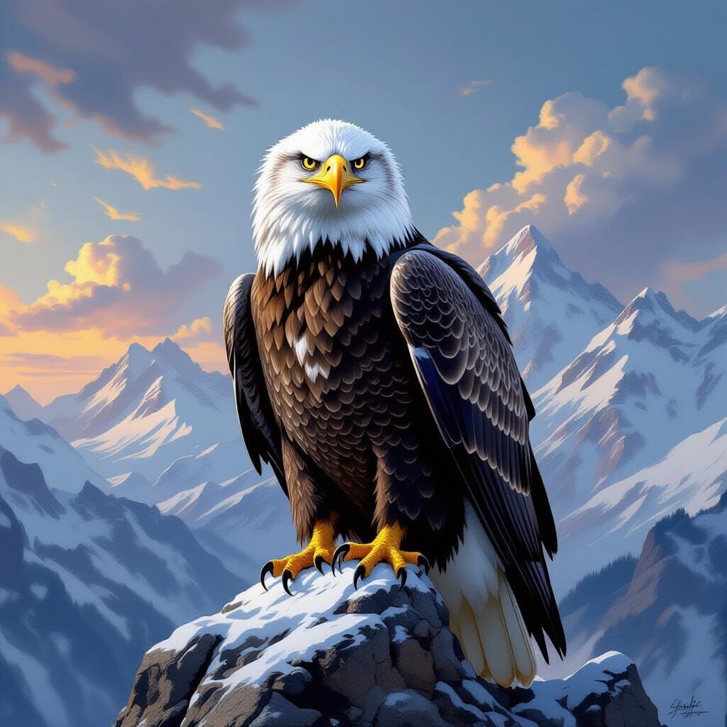 Menacing Eagle on Snowy Mountain Peak