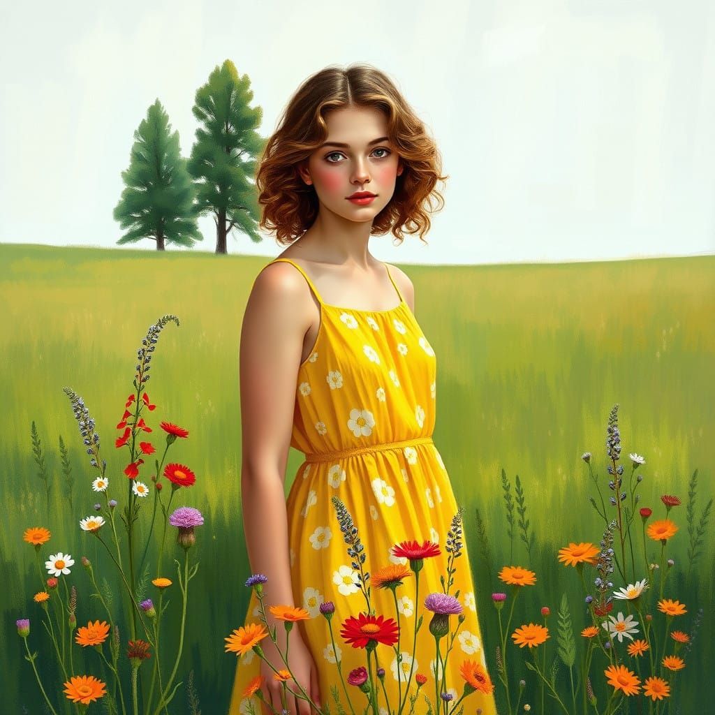 French Impressionist Woman in Meadower