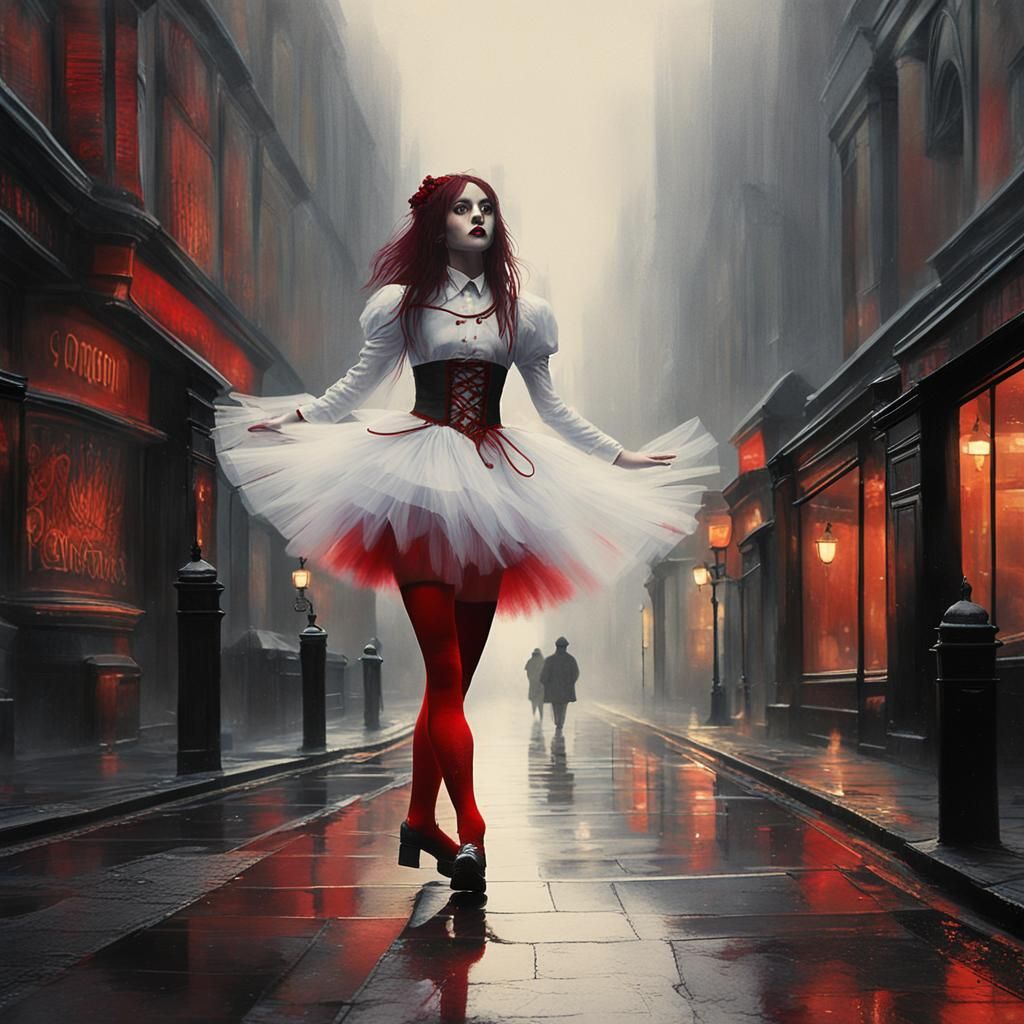 Gothic Fantasy Goth Girl in London, Art Deco Style