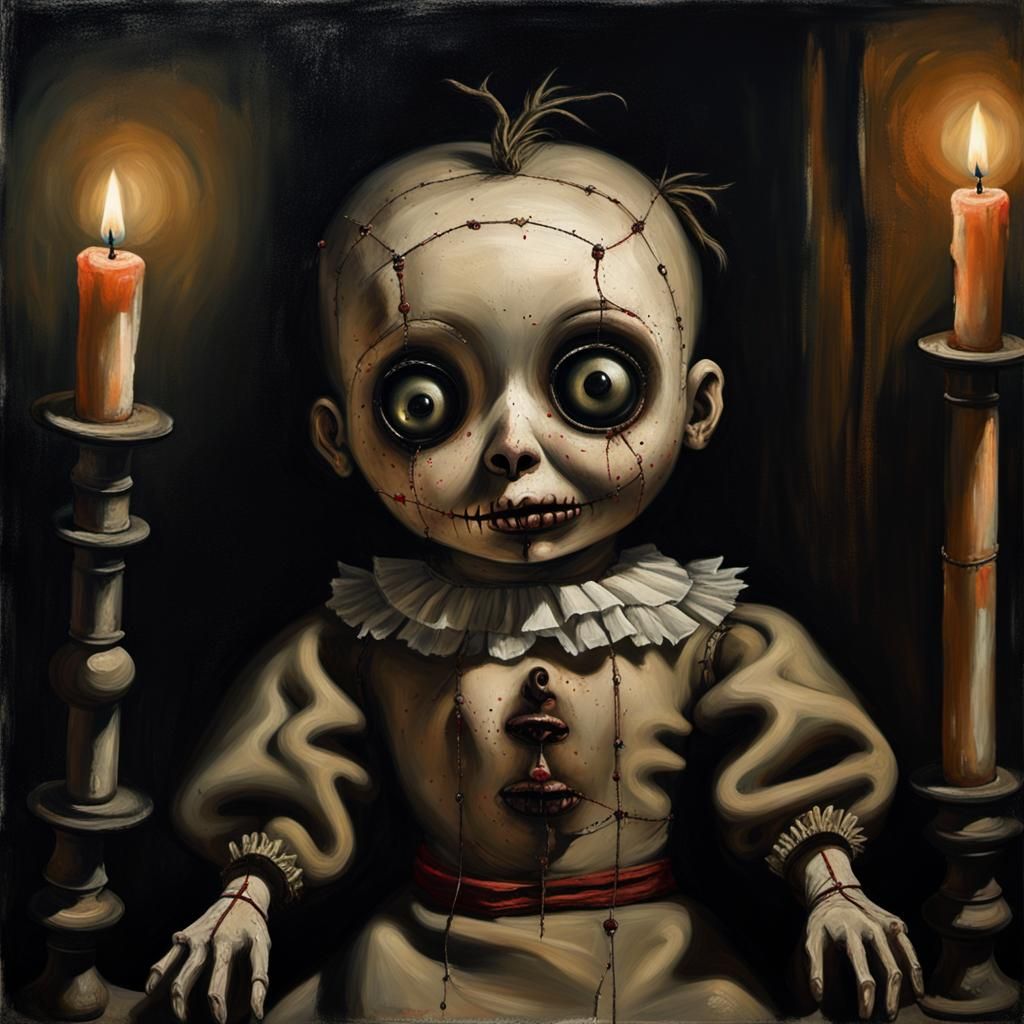Eerie Voodoo Doll in Dark Surrealism Style
