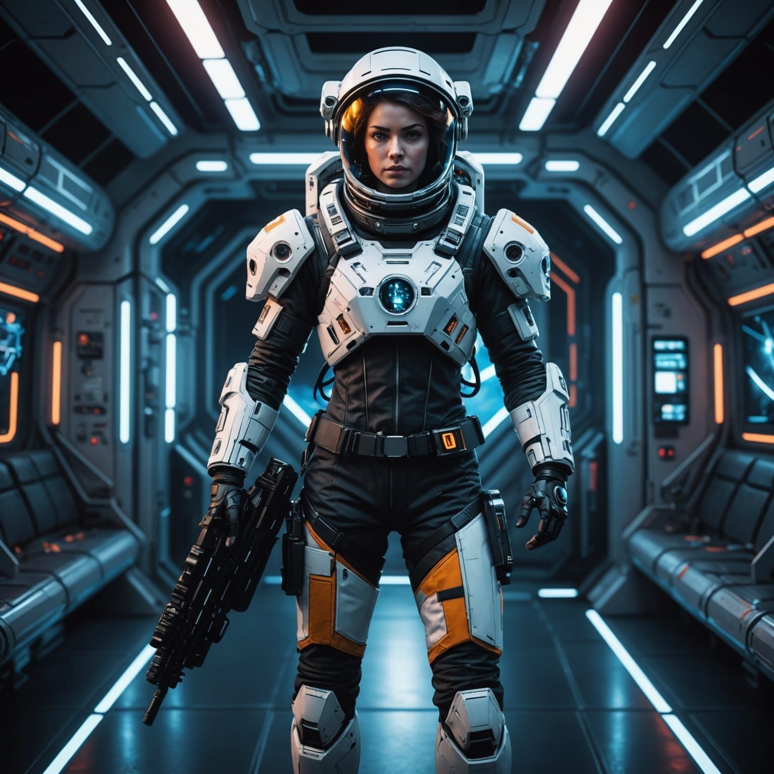 Cyberpunk Space Explorer with Plasma Rifle