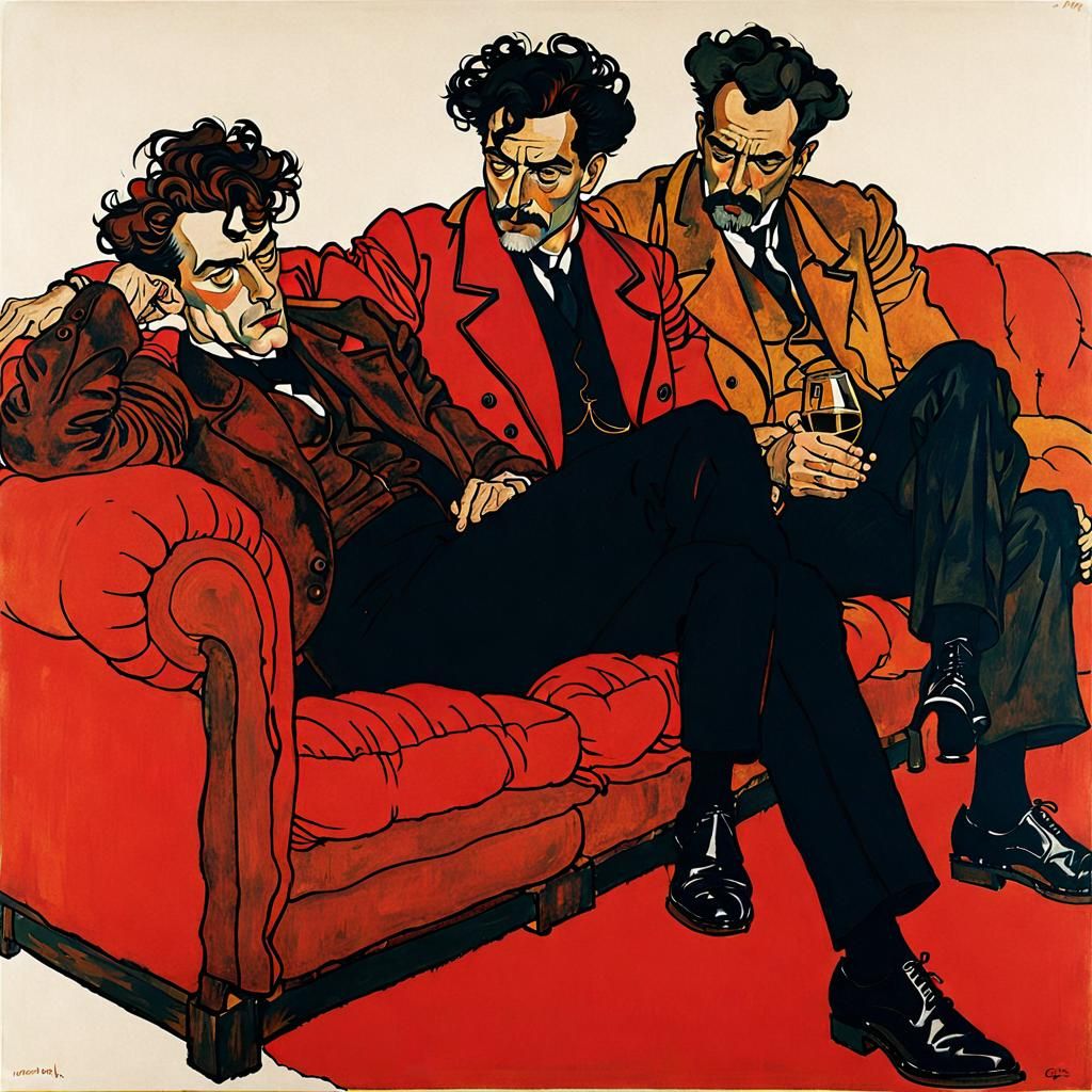 Egon Schiele Style Illustration of Three Men