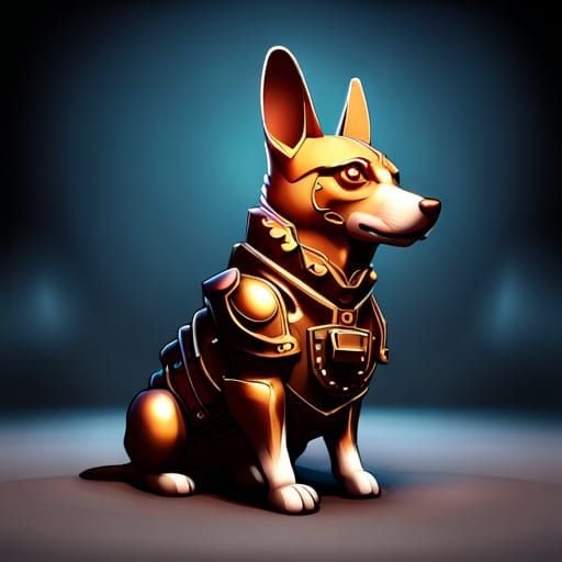 Steampunk Armored Corgi in Realistic Rendering