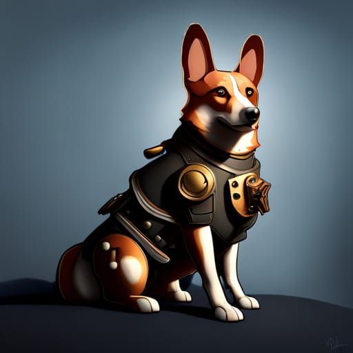 Steampunk Armored Corgi in Realistic Style