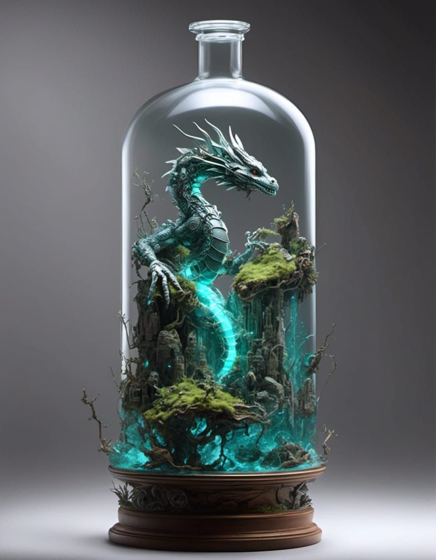 Dragon in a Bottle: Hyperrealistic Masterpiece