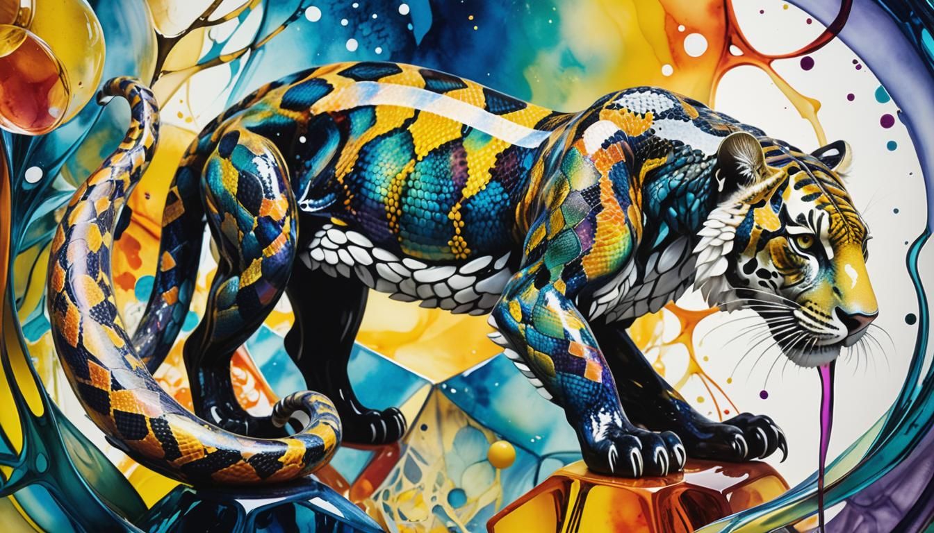 Abstract Glass Tiger in Surrealist Expressionism