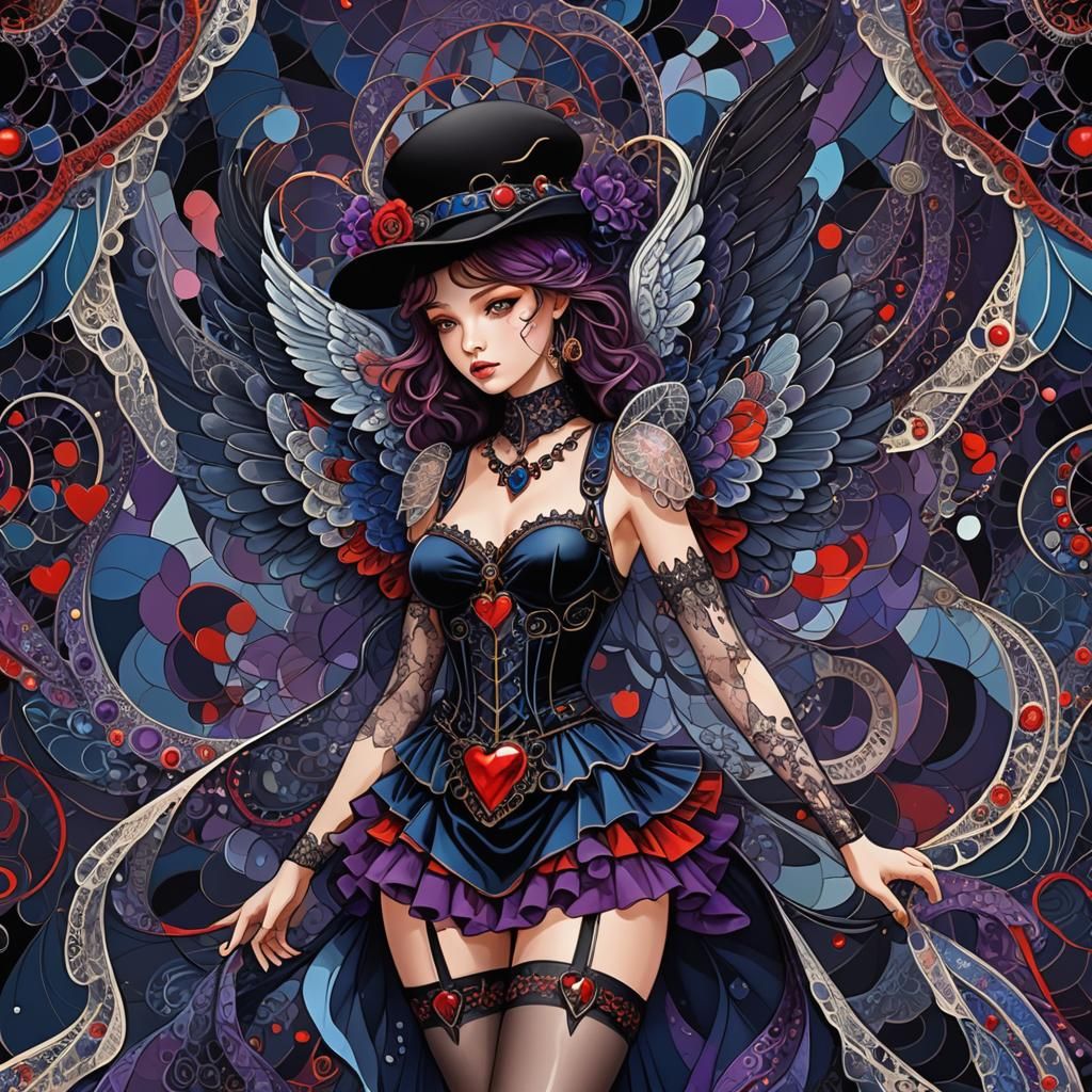 Woman with Angel Wings and Abstract Elements