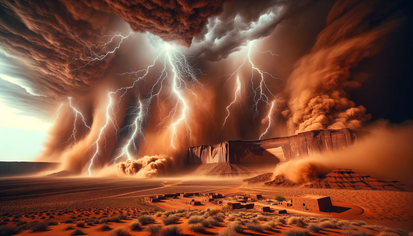 Dust Storm with Lightning in Red Wasteland