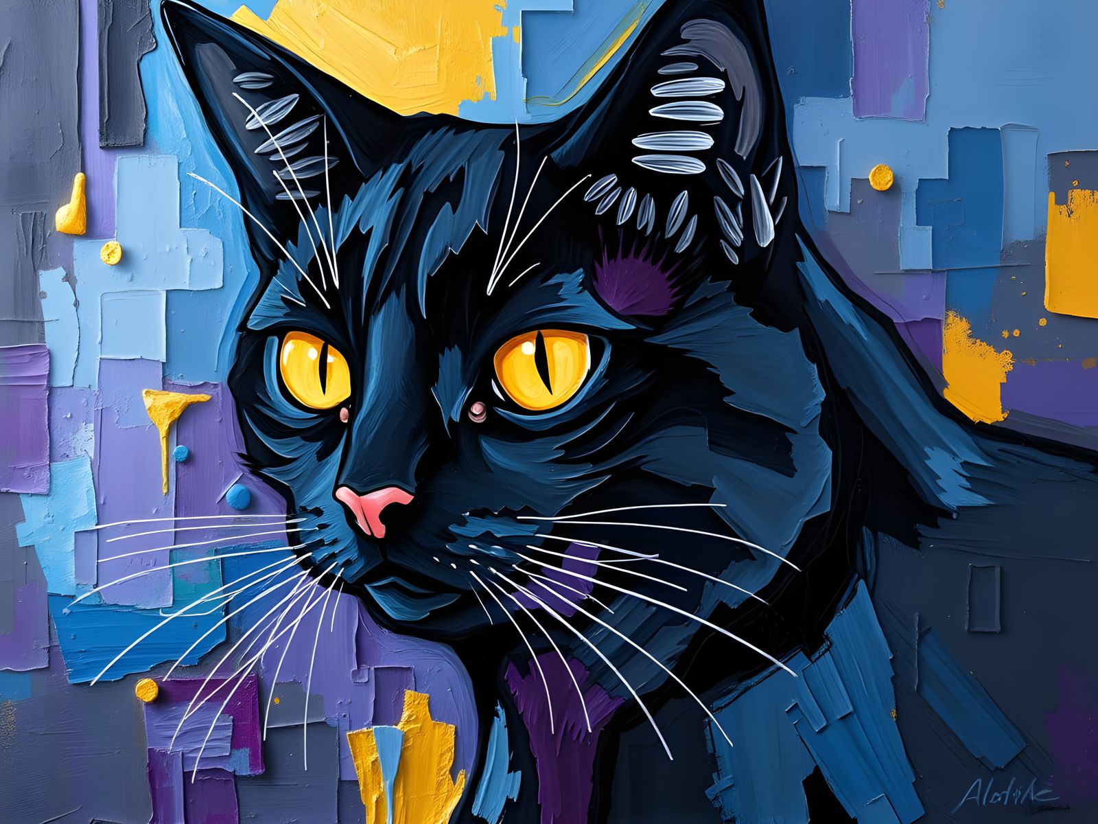 Geometric Expressionist Oil Painting with Vibrant Textures a...