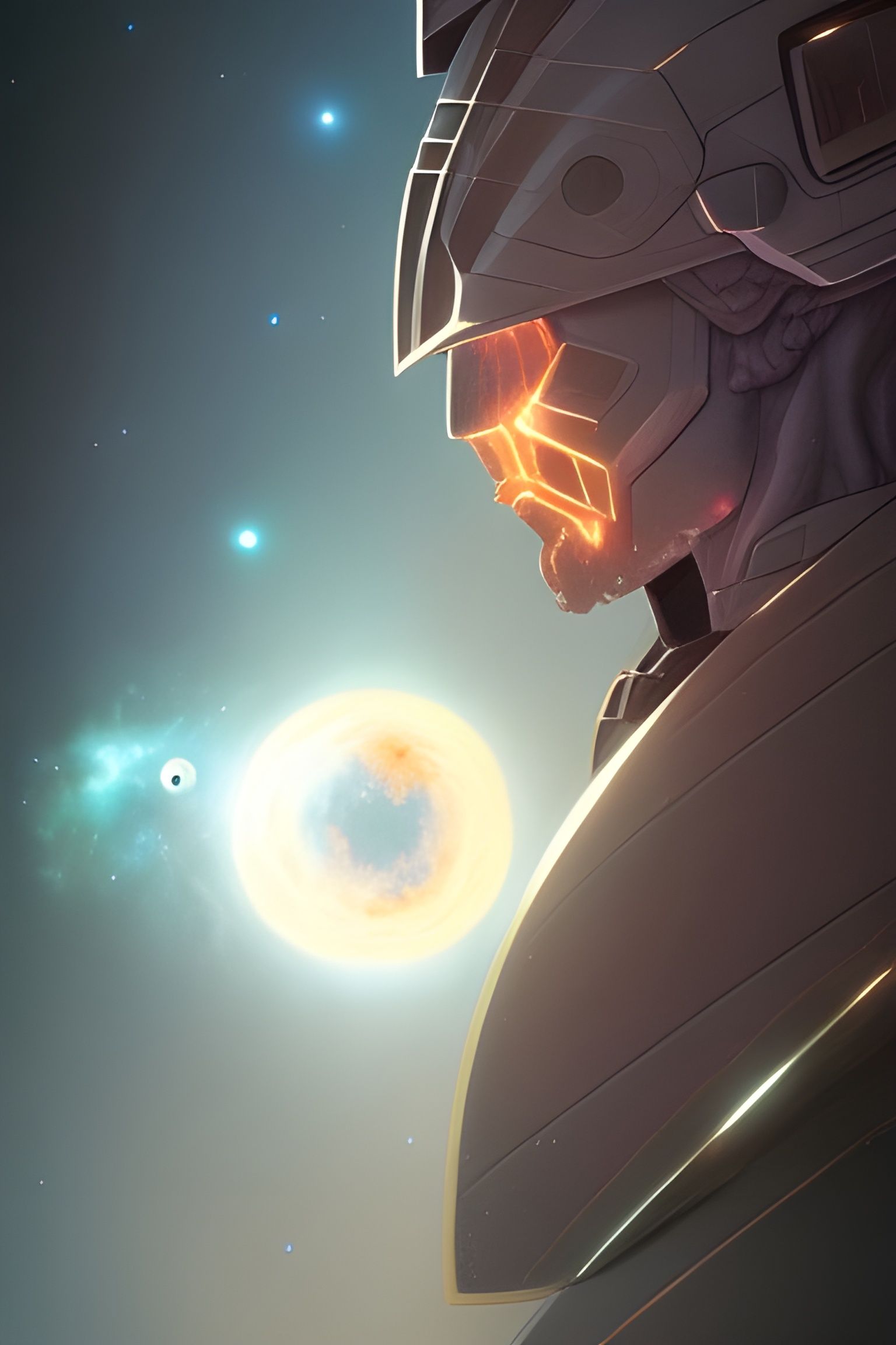 Marble Space Knight with Supernova, Digital Art