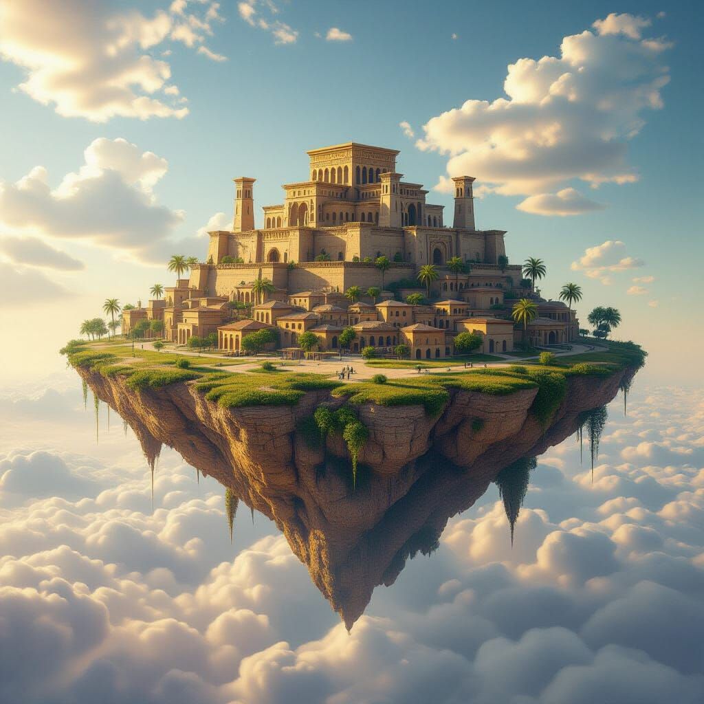 Ancient Babylonian Citadel on a Floating Island