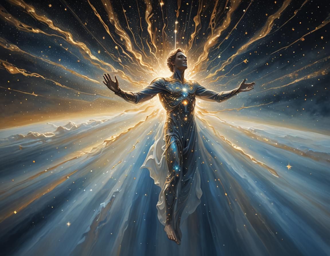 Celestial Figure Reaching for Divine Being