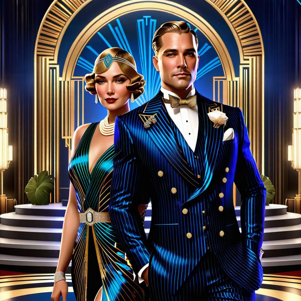 Glamorous Art Deco Couple at Roaring 20s Ball