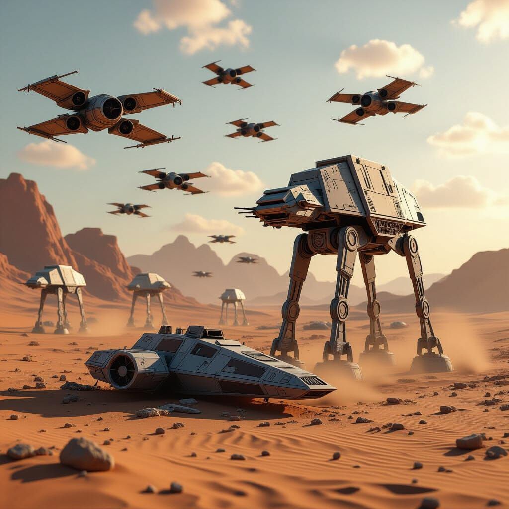 Star Wars Battle Over Tatooine with AT-ST Walker