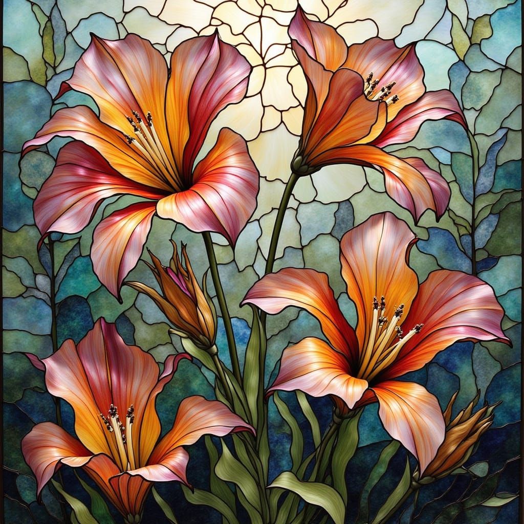 Flowers in Stained Glass Sumi-e Style