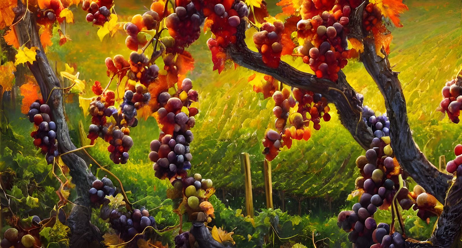 Serene Fantasy Grape Vineyard as Oil Painting