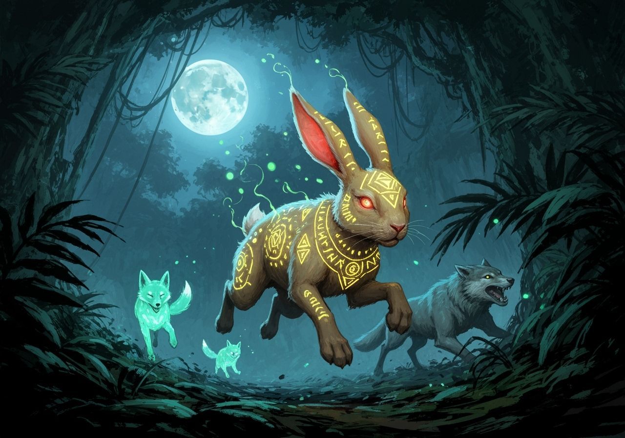 Mystical Luminous Rabbit in Moonlit Jungle