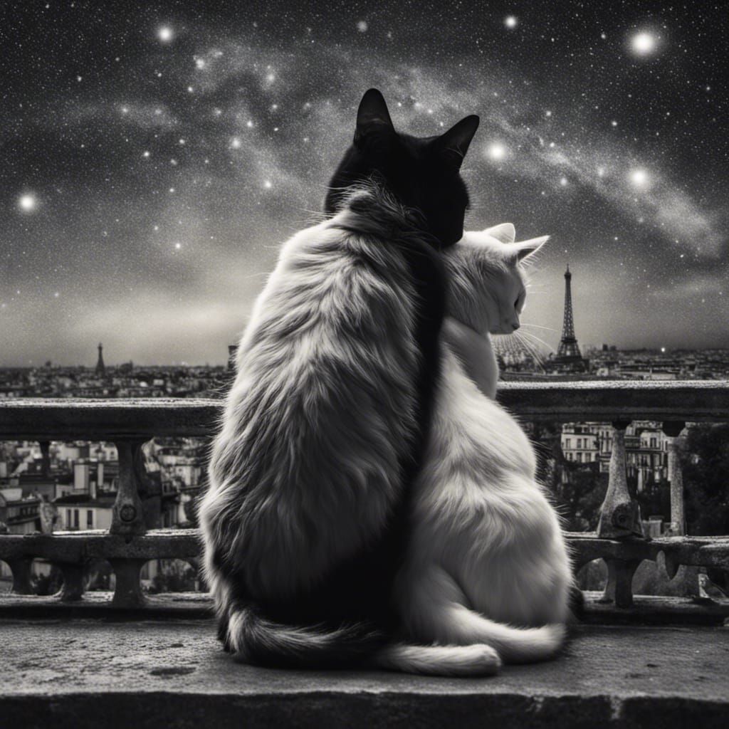 Cats Cuddling Under Stars in Paris