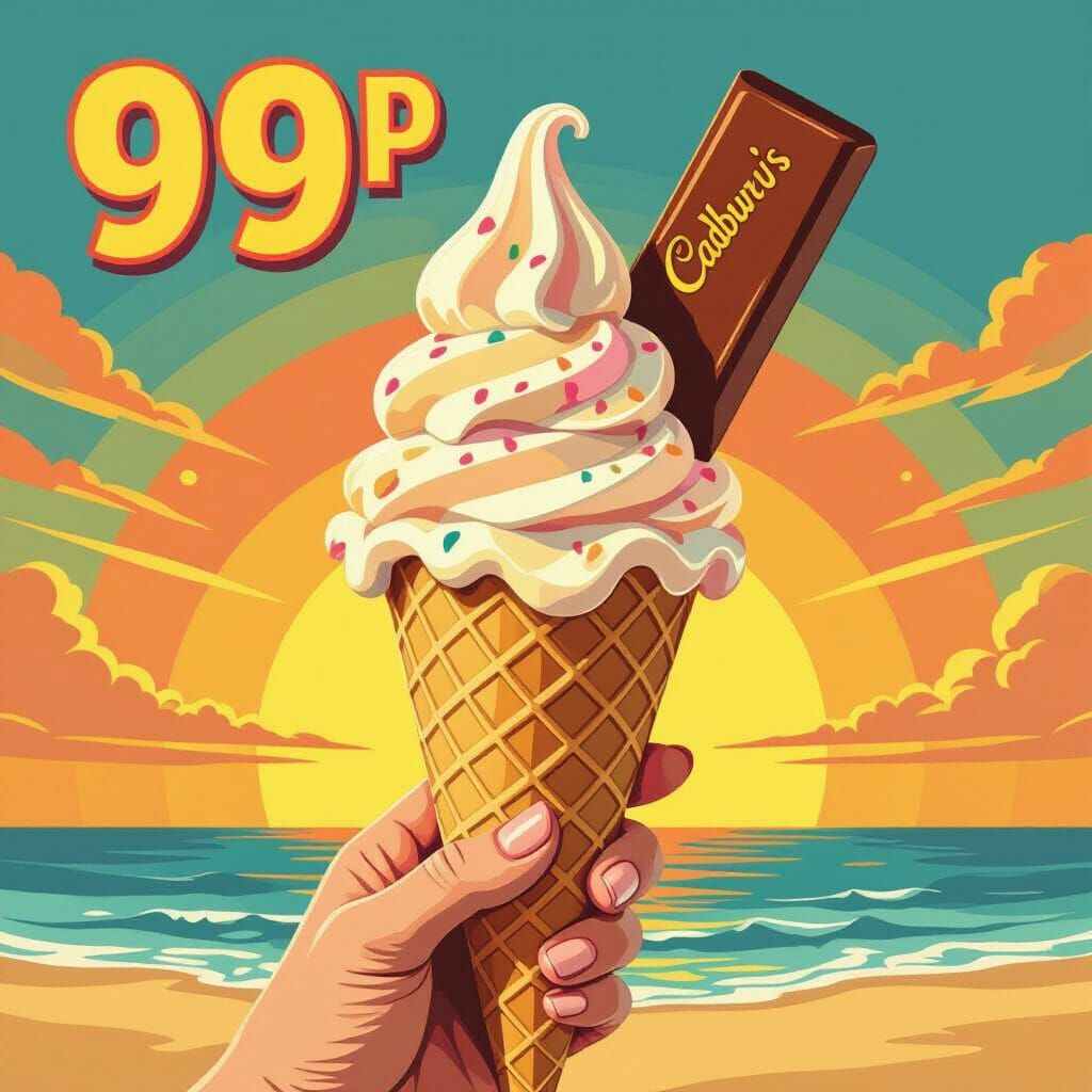 Retro Ice Cream Cone in Whimsical Style