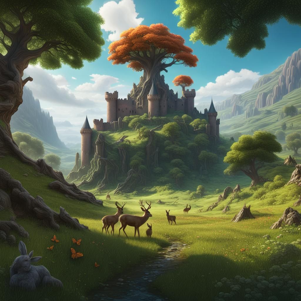 Yggdrasil in Lush Valley: Dark Fantasy Concept Art