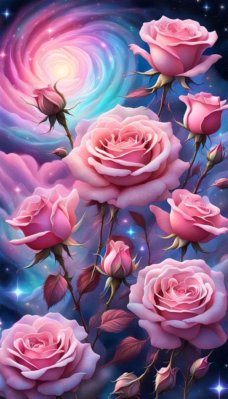 Dusty Pink Roses in Starry Night Sky