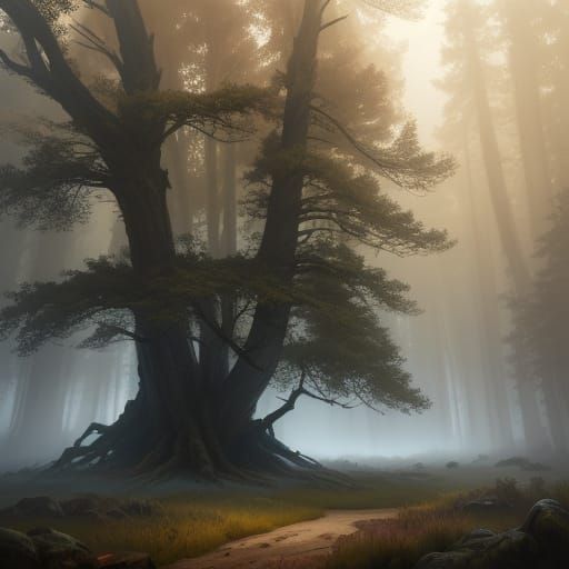 Handsome Man in Foggy Forest Digital Painting