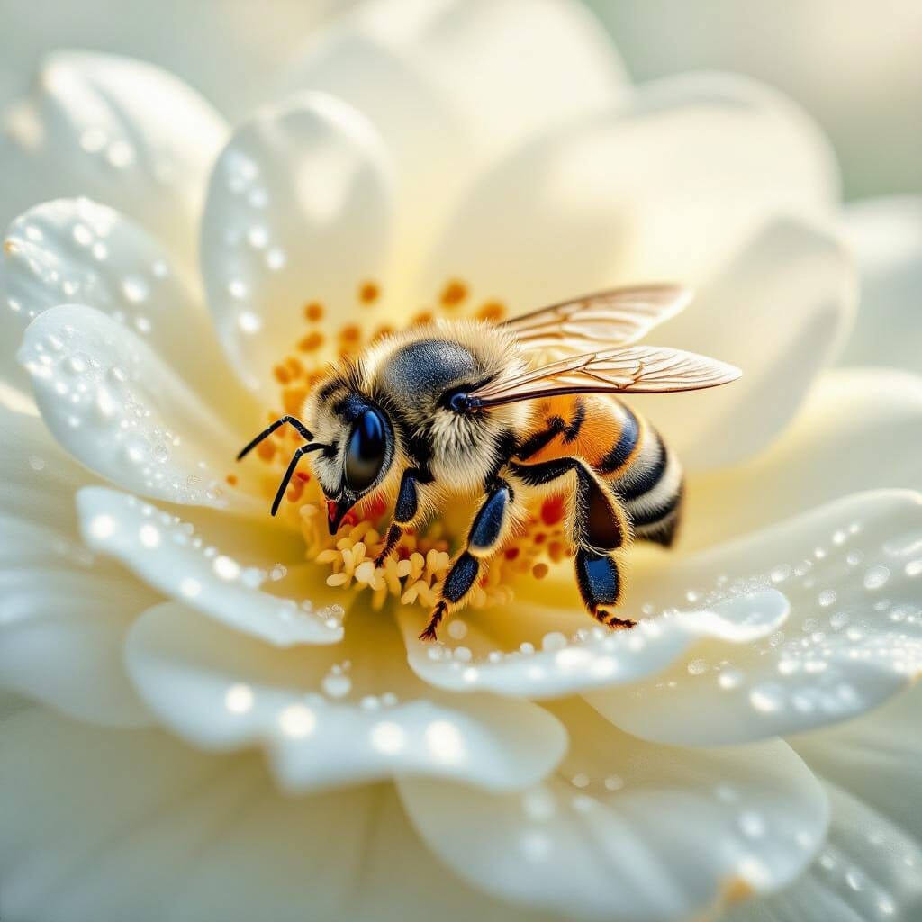 Macro Photo of Bee on Rose Petal