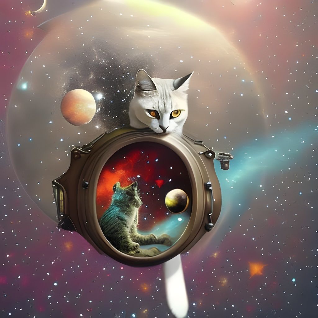 Cat in Space Helmet Plays Guitar: Surreal Digital Art