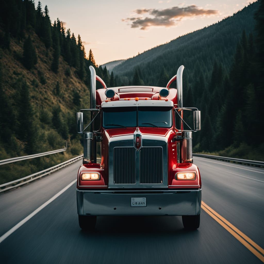 Kenworth Truck on Highway at Sunset: Cinematic Film Still