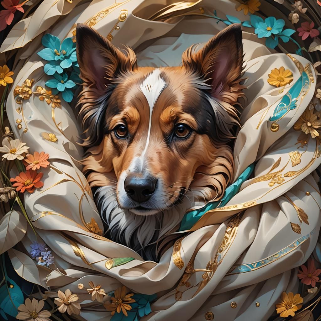 Cute Sleeping Dog Portrait in Hyperdetailed Style