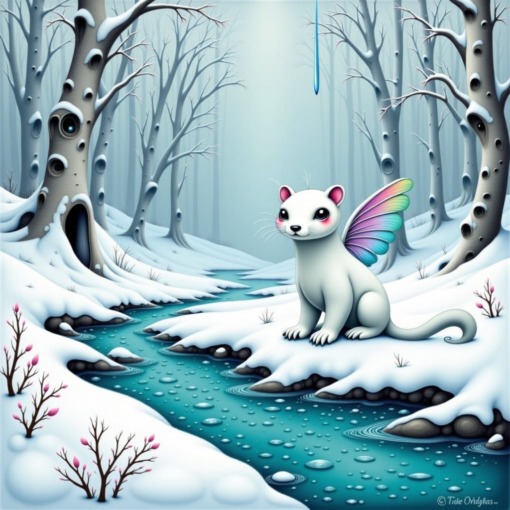 Icy Stoat in Winter Wonderland Landscape