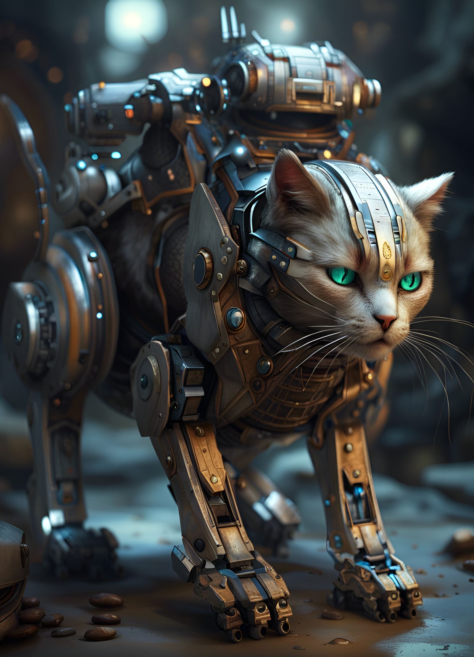 Hyperdetailed Cat Robots Concept Art in 8k