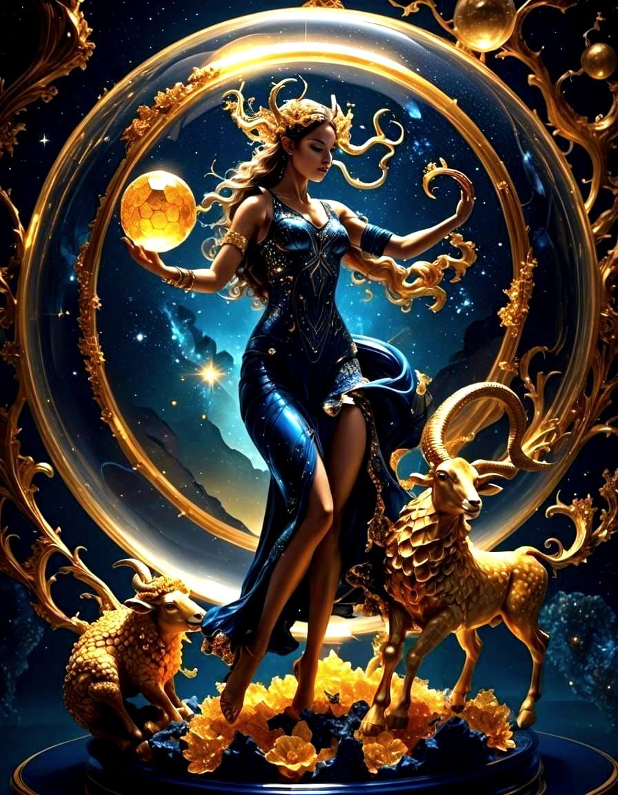 fortune teller goddess with  Satyr-rams