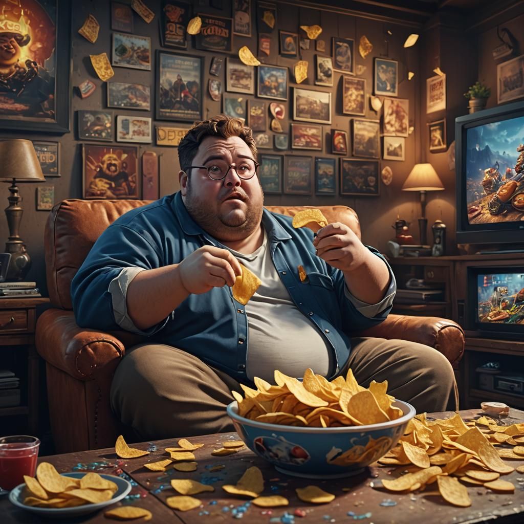 Detailed Matte Painting of Person Watching TV