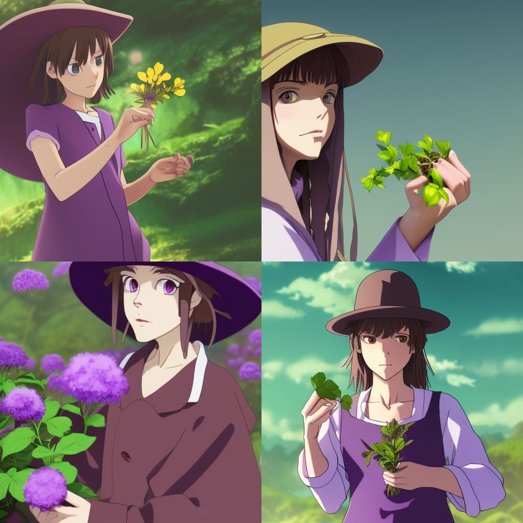 Anime Woman in Purple with Violet Flower