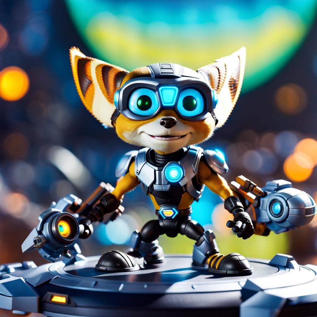 Ratchet and Clank Action Figures in Spaceship Diorama