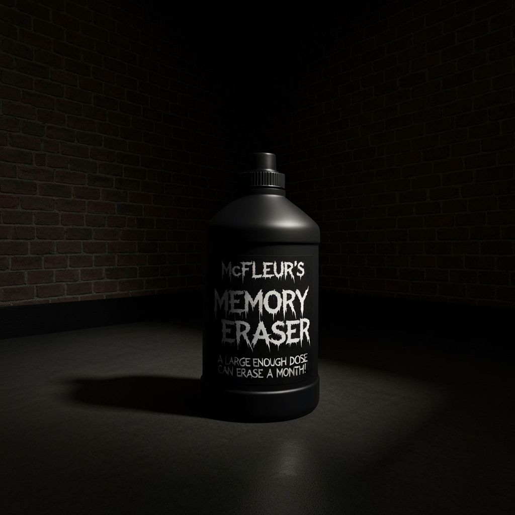 Ominous Memory Eraser Bottle in Dark Room