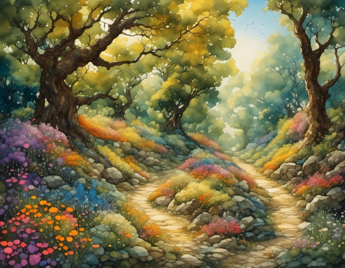 Enchanted Forest Path in Morning Light