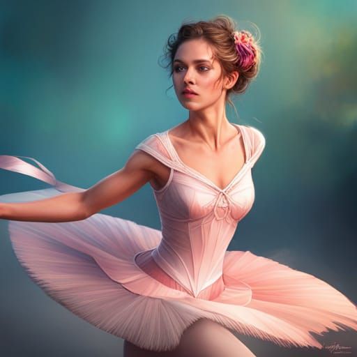 Ballerina Portrait in Art Nouveau Splash Art Style