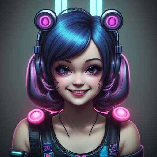 Cute Chibi Character in Synthwave Neon Style