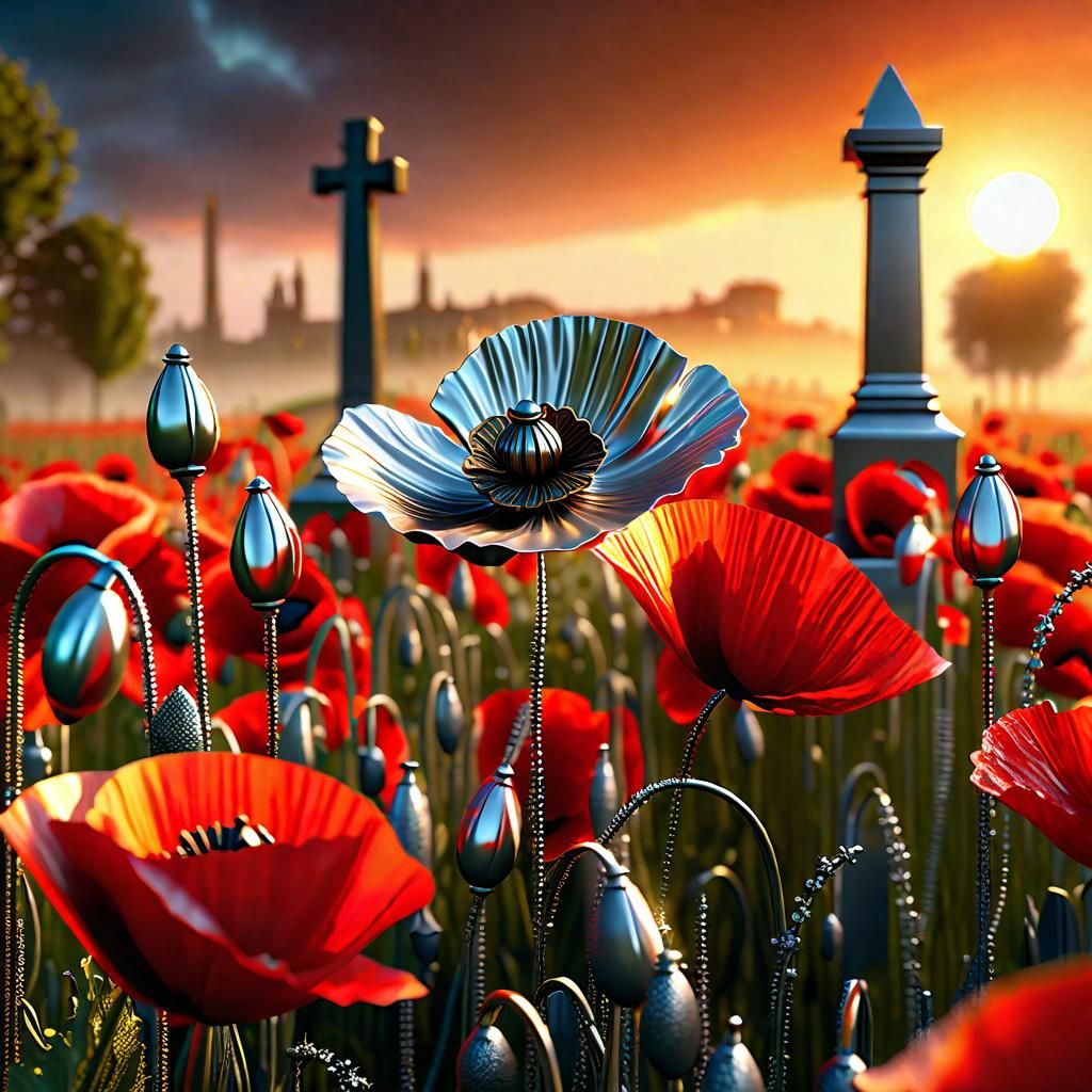 A solitary steel poppy. "At the going down of the sun and in the morning we will remember them."