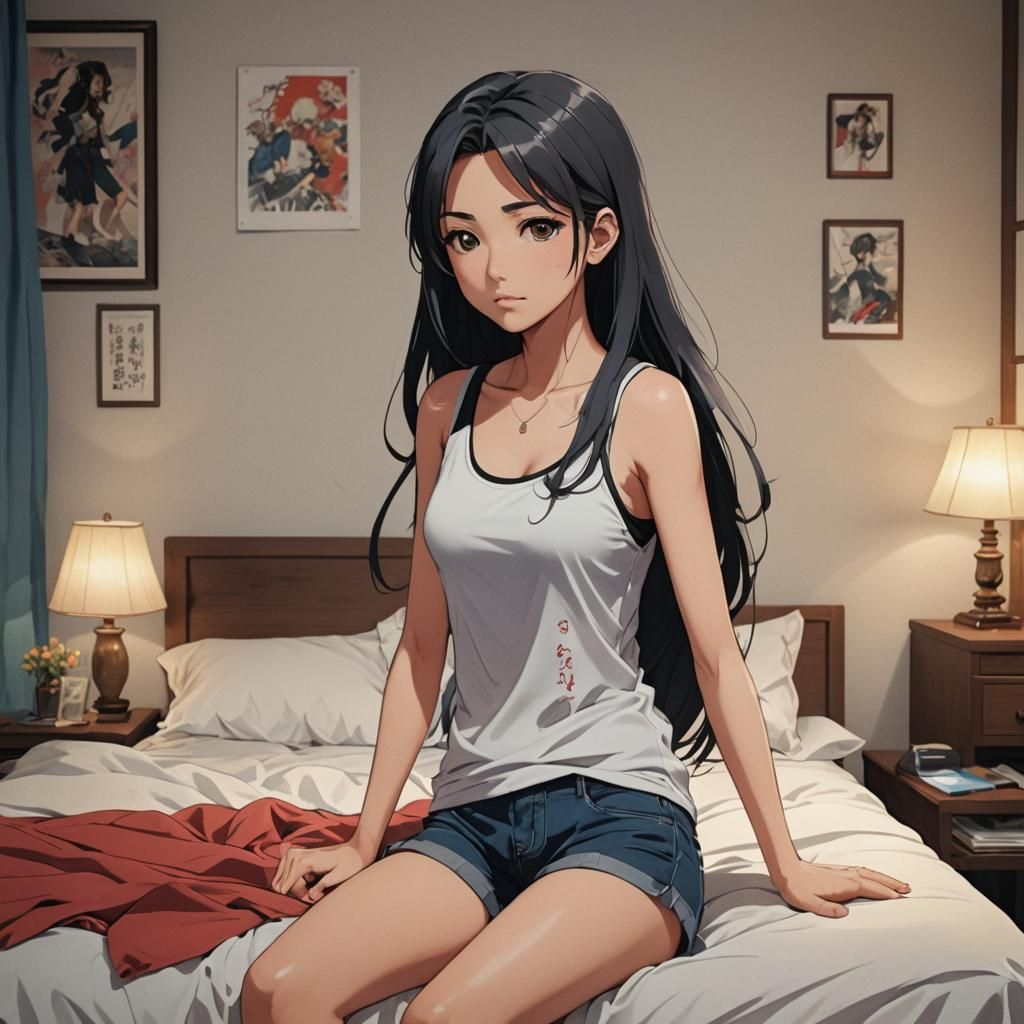 Glamour Girl in Bedroom, Anime Style