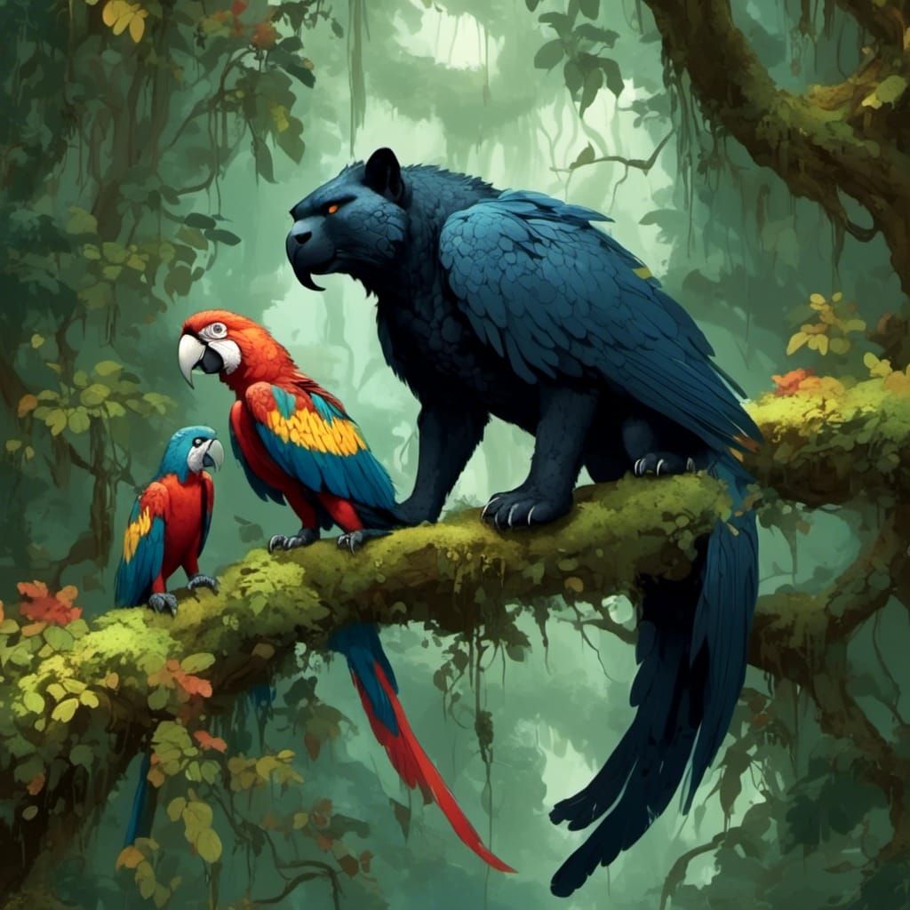 Jaguar Griffin Lounging in Jungle Canopy