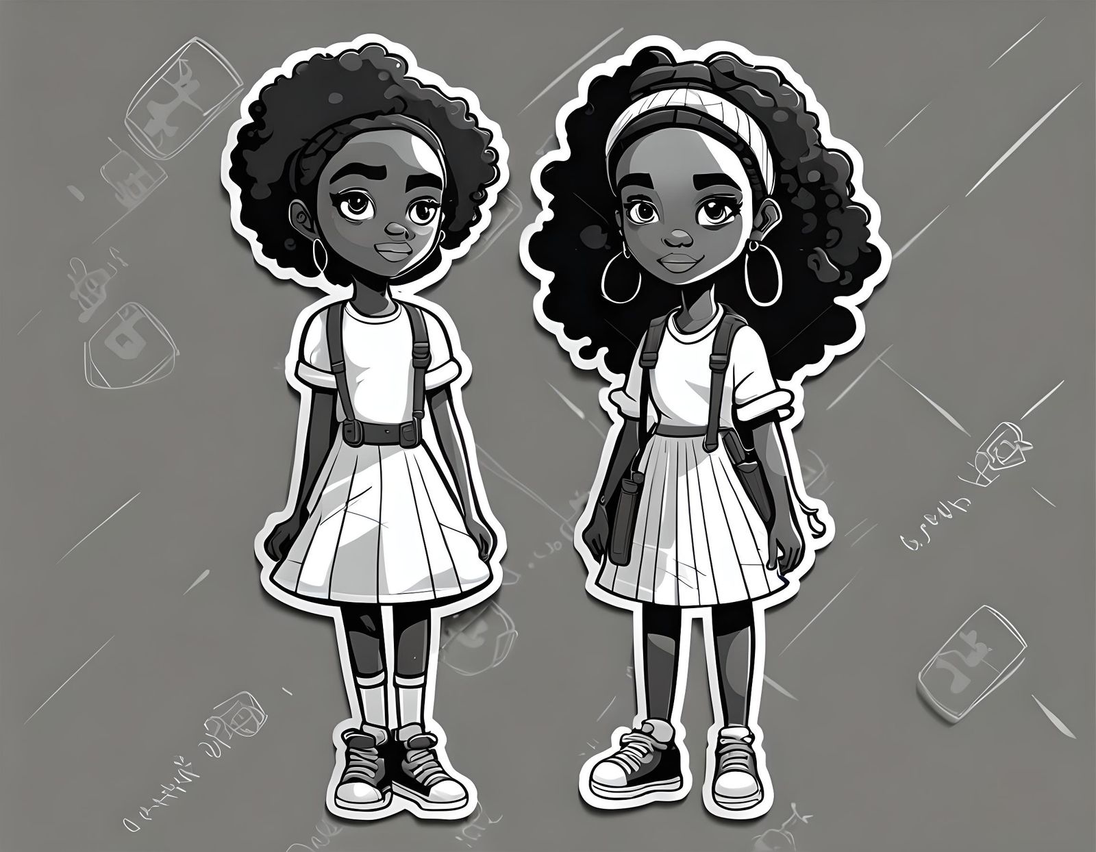 Black and White Cartoon Girl in Sleek Vector Style
