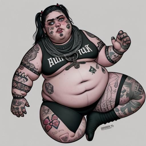Morbidly Obese Punk Girl with Tattoos