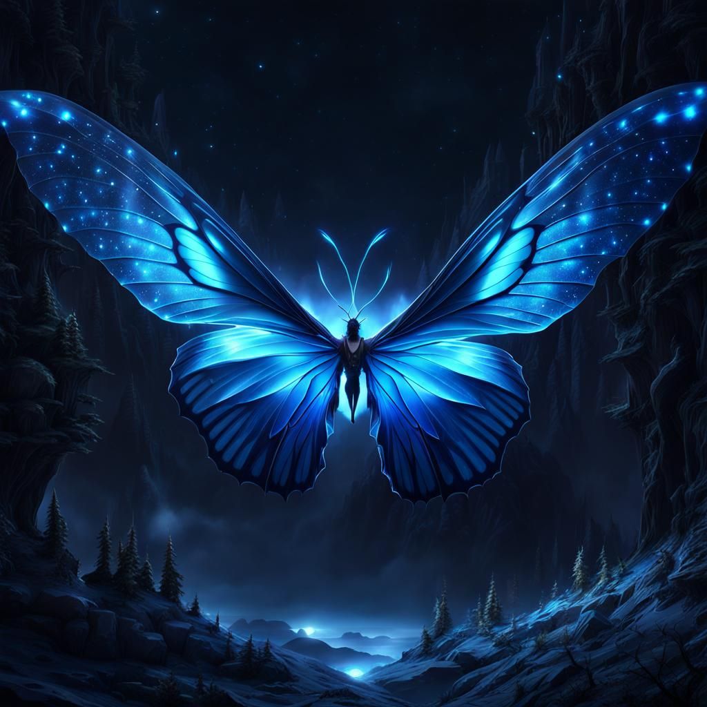 Mystical Blue Butterfly at Night in 8k Art